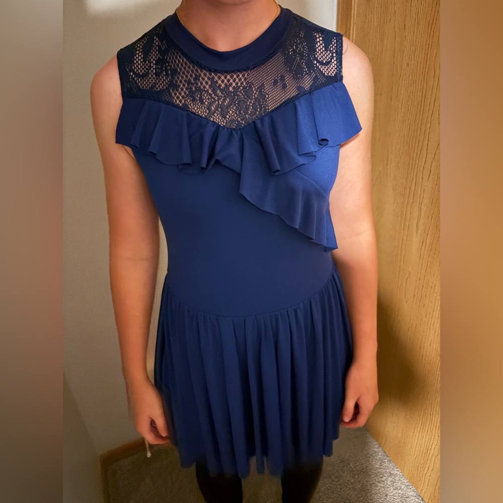Weissman Navy Blue Lace Ruffle Dance Costume